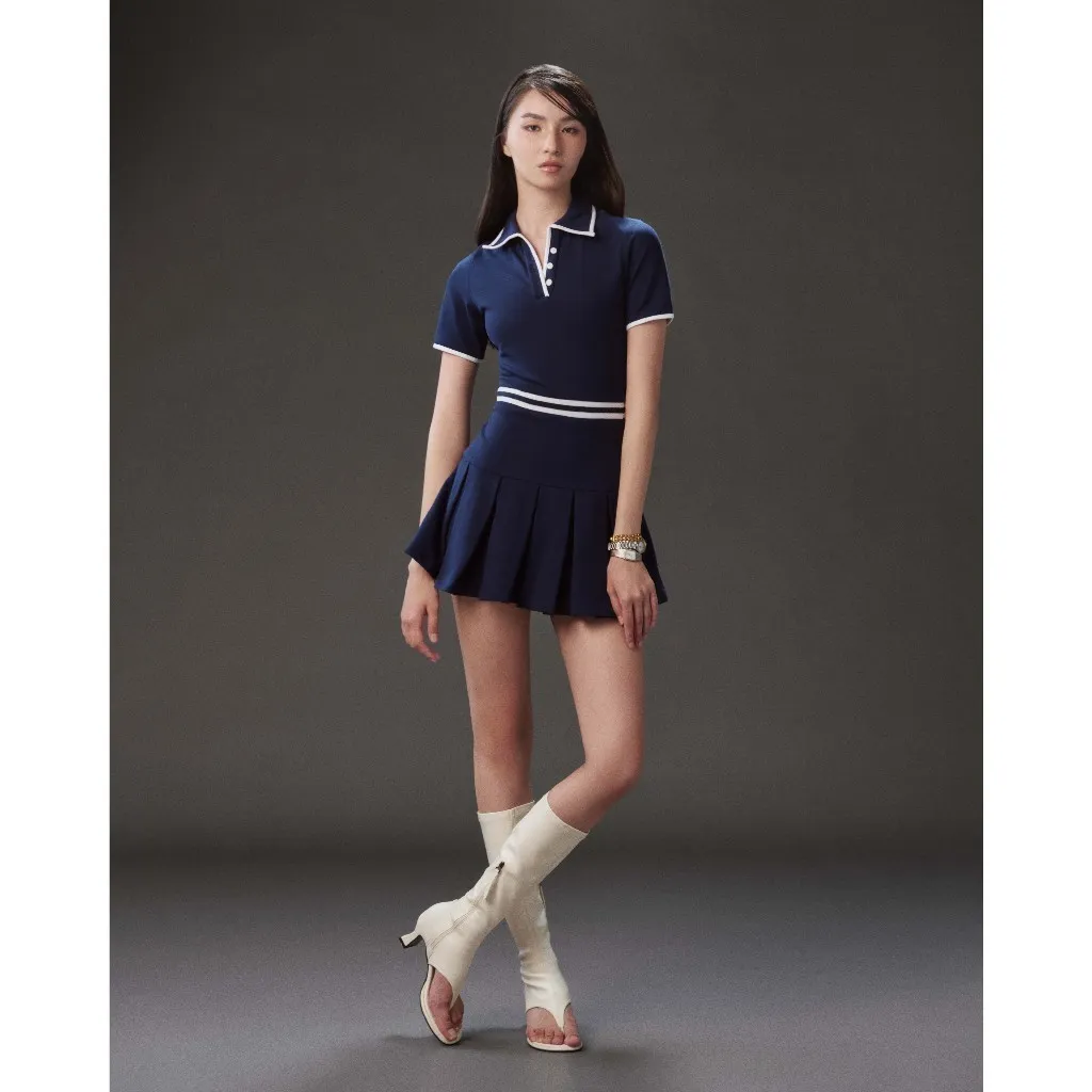 Ảnh RECHIC Đầm xòe ngắn Kane cổ polo tà xếp ly dáng chiết eo tay ngắn năng động 2