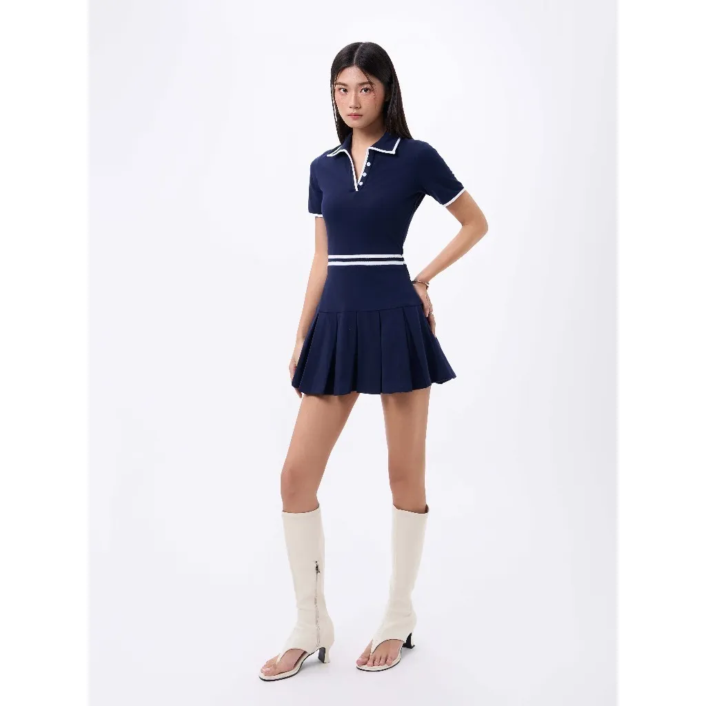 Ảnh RECHIC Đầm xòe ngắn Kane cổ polo tà xếp ly dáng chiết eo tay ngắn năng động 4