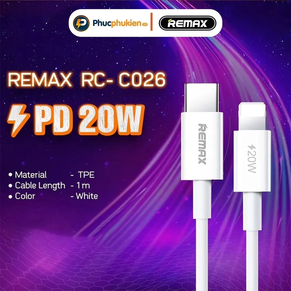 Ảnh Remax C026 - Dây sạc nhanh 20w Type C chuẩn PD chính hãng cho 14 seris trở xuống - Phúc Phụ Kiện 1