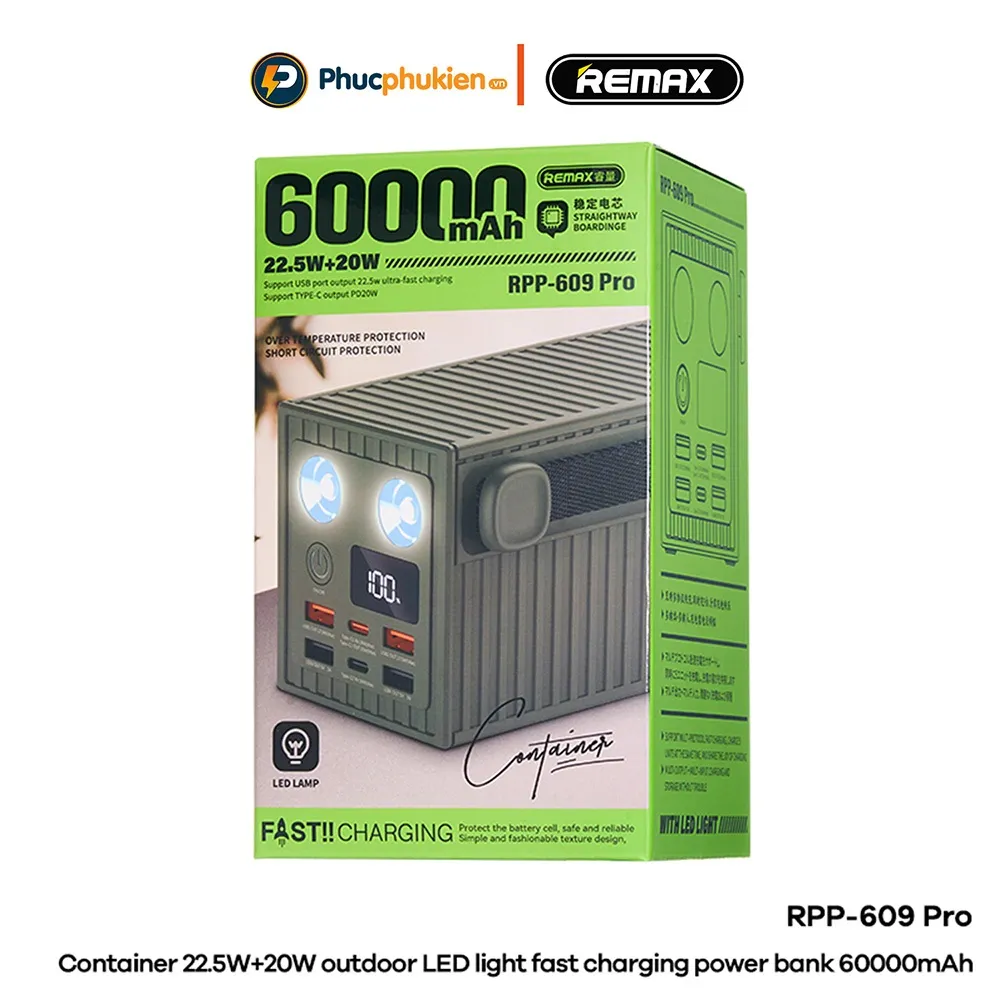 Ảnh Remax rpp 609 - Trạm sạc dự phòng 60000mah chính hãng Remax hỗ trợ QC 22.5W PD 20W - Phúc Phụ Kiện 3