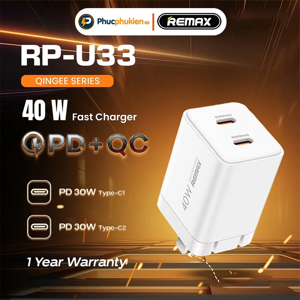 Ảnh Remax U33 - Củ sạc nhanh chính hãng hỗ trợ sạc nhanh 20w 2 thiết bị cùng lúc - Phúc Phụ kiện bảo hành 12 tháng 1 đổi 1 1