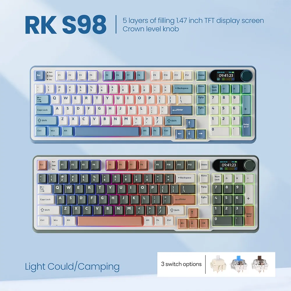 Ảnh Rk Royal Kludge RK S98 98 Key Tri-Mode RGB Có Dây Bluetooth 2.4G Không Dây 3 Chế Độ Với Màn Hình TFT 1