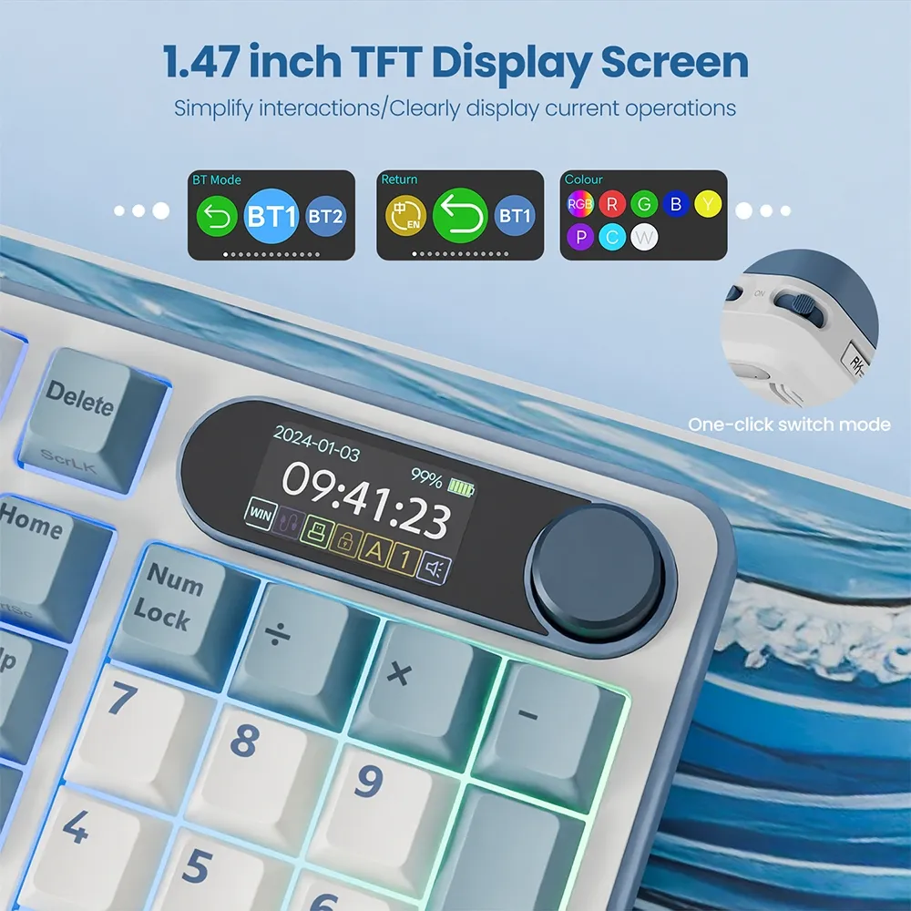 Ảnh Rk Royal Kludge RK S98 98 Key Tri-Mode RGB Có Dây Bluetooth 2.4G Không Dây 3 Chế Độ Với Màn Hình TFT 3