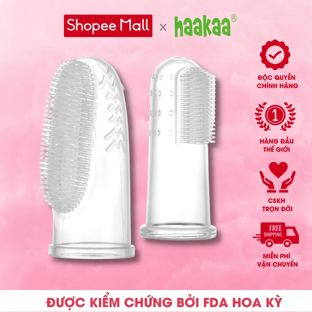 Ảnh Rơ lưỡi, tưa lưỡi siicone cho bé Haakaa xỏ ngón tay. Hộp 2 chiếc Size S và Size L 1