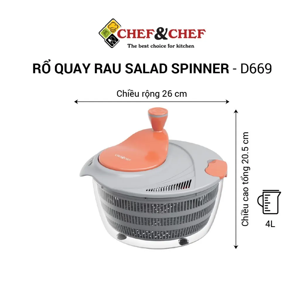 Ảnh Rổ Quay Rau CHEF&CHEF 4L – Xoay Nhanh, Vắt Kiệt Nước, Tiện Lợi & Hiệu Quả 2