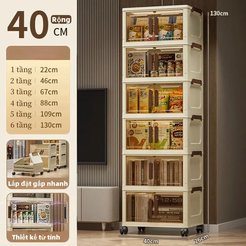 Ảnh 【Rộng 40】Derorice Tủ gấp trong suốt gia đình mới, tủ quần áo ăn nhẹ, chất liệu nhựa PP, cửa đôi chống bụi 3