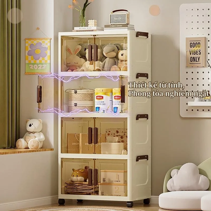 Ảnh 【Rộng 40】Derorice Tủ gấp trong suốt gia đình mới, tủ quần áo ăn nhẹ, chất liệu nhựa PP, cửa đôi chống bụi 4