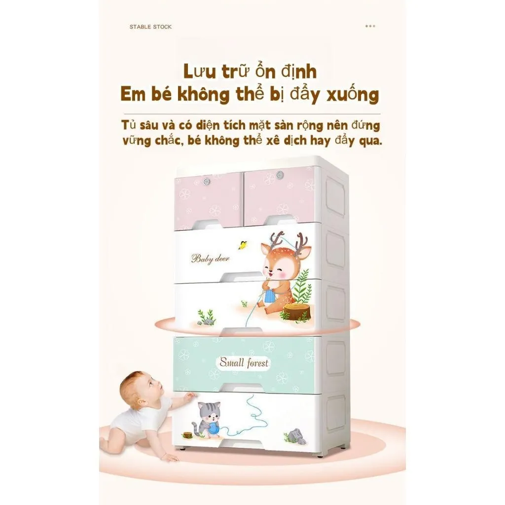 Ảnh 【Rộng 50】Derorice Tủ quần áo nhựa cho bé có bánh xe múa sư tử bốn tầng năm tầng sáu tầng 2