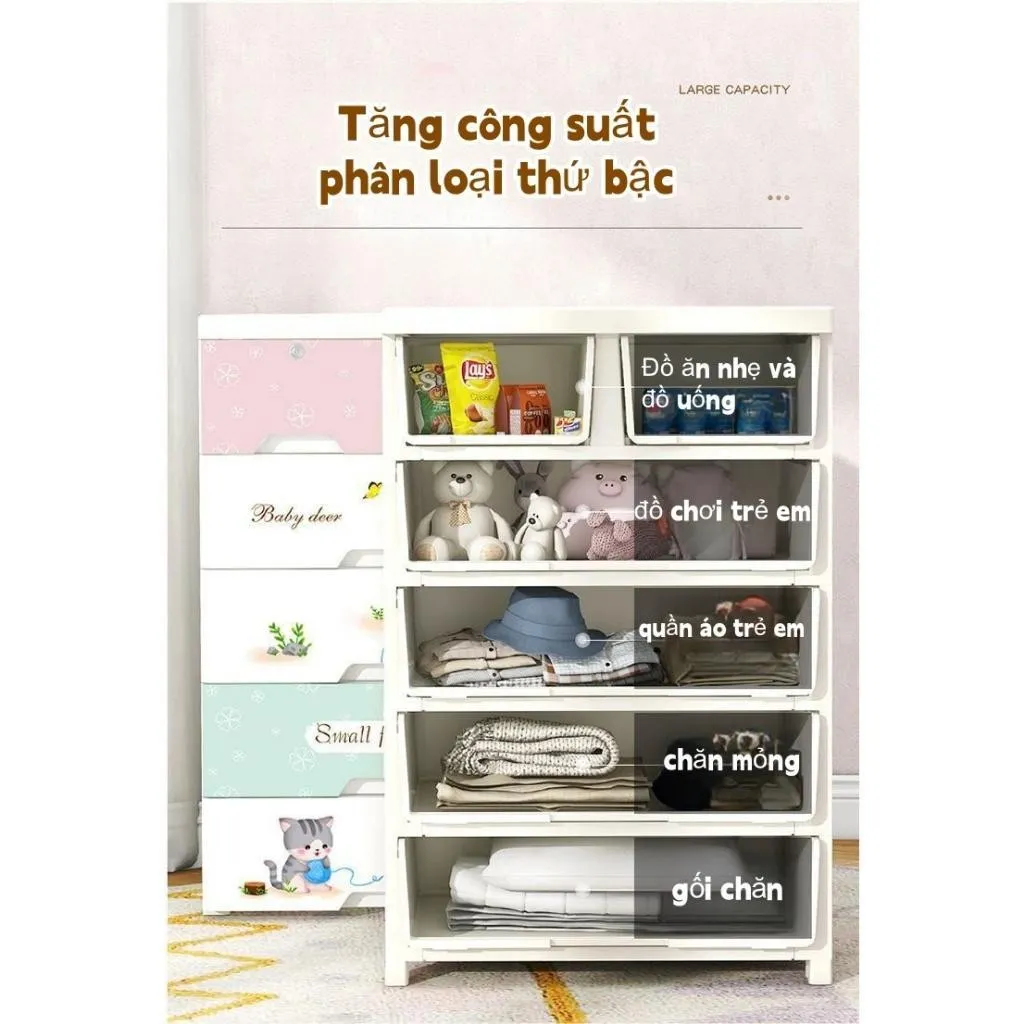 Ảnh 【Rộng 50】Derorice Tủ quần áo nhựa cho bé có bánh xe múa sư tử bốn tầng năm tầng sáu tầng 3