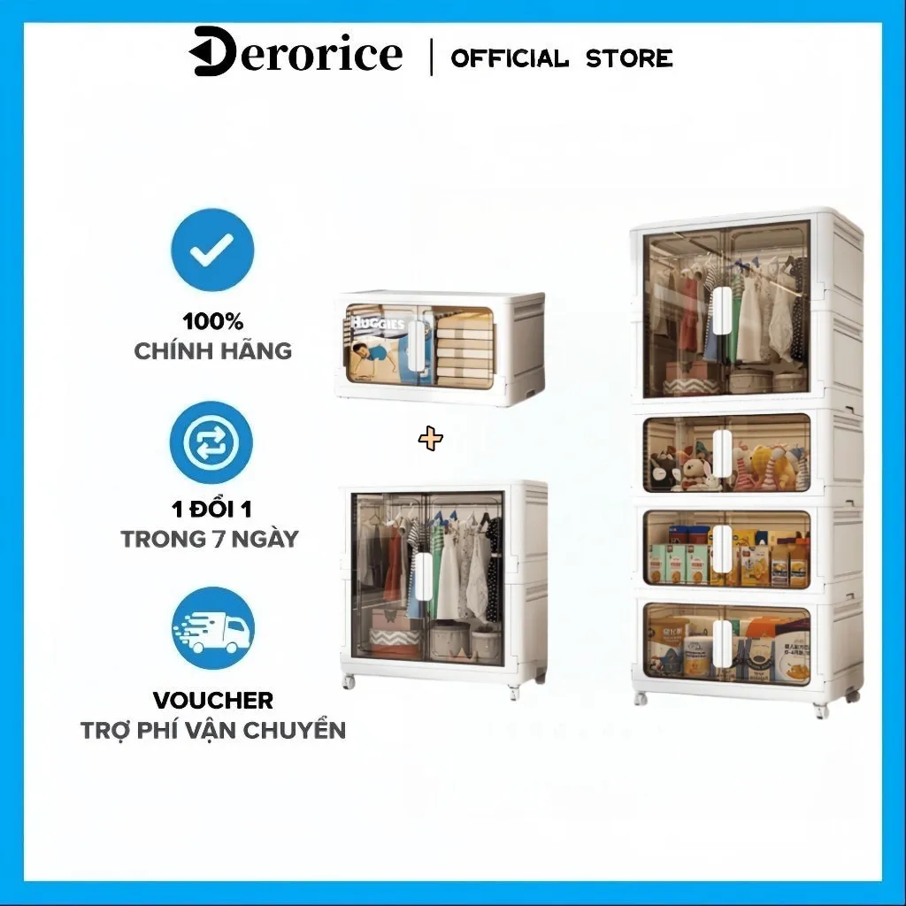 Ảnh 【Rộng 60】Derorice tủ quần áo gấp trẻ em Tủ quần áo gấp tích hợp nhiều tầng Chất liệu PP không có mùi an toàn hơn khi sử 1