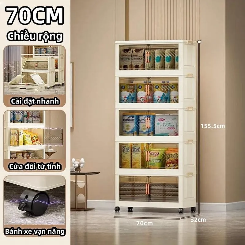 Ảnh 【Rộng 70】Derorice Tủ đựng đồ gấp tủ đựng đồ phòng khách phòng ngủ bếp Làm dày nhựa pp năm lớp công suất lớn 2