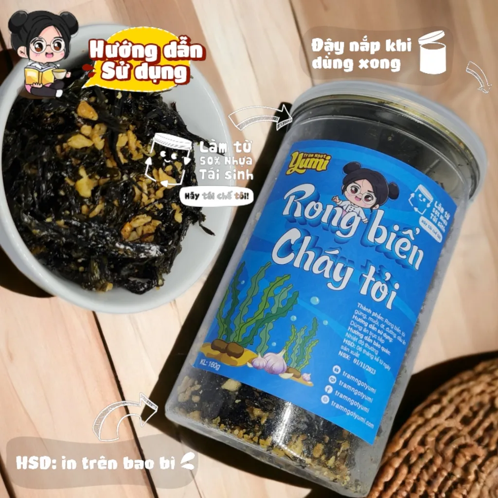 Ảnh Rong biển cháy tỏi Trạm ngọt Yumi sấy khô thơm đậm vị ăn vặt ăn cơm đều ngon 150g 3