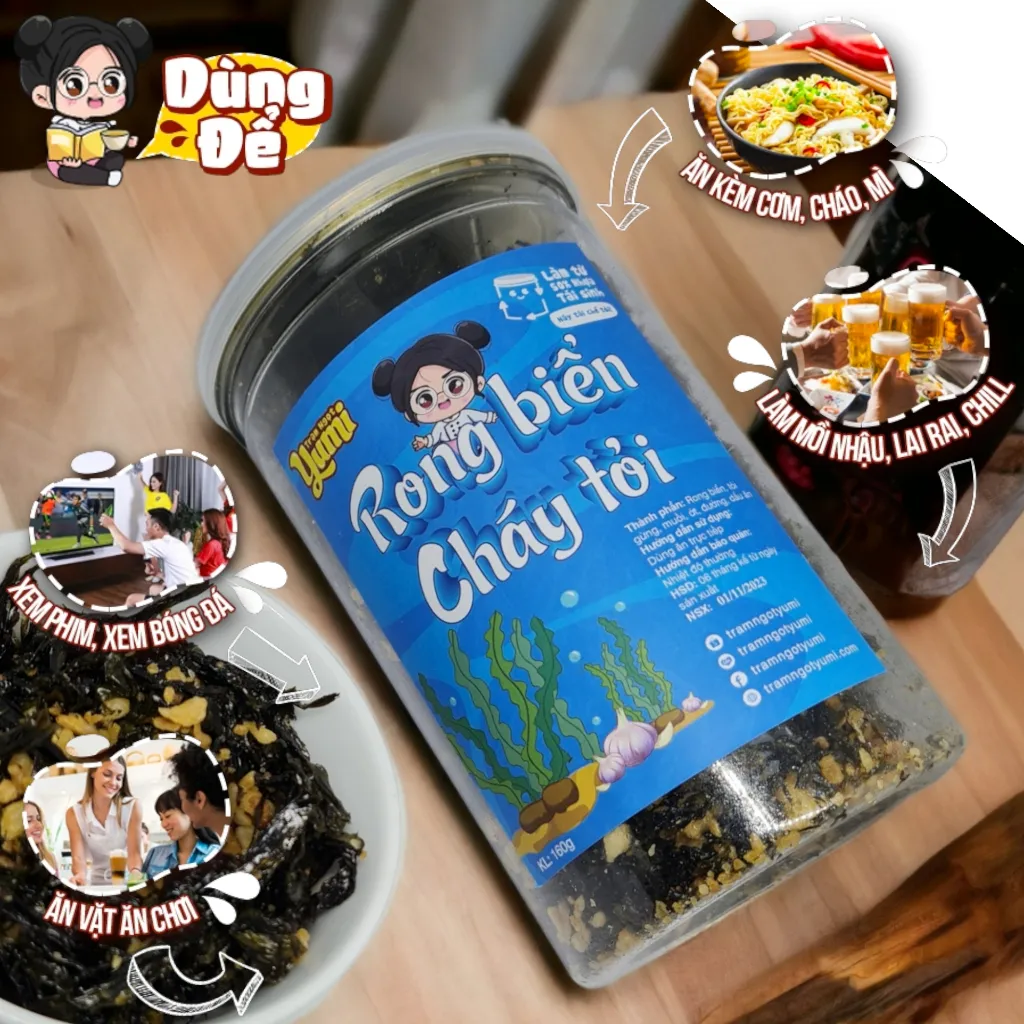 Ảnh Rong biển cháy tỏi Trạm ngọt Yumi sấy khô thơm đậm vị ăn vặt ăn cơm đều ngon 150g 4