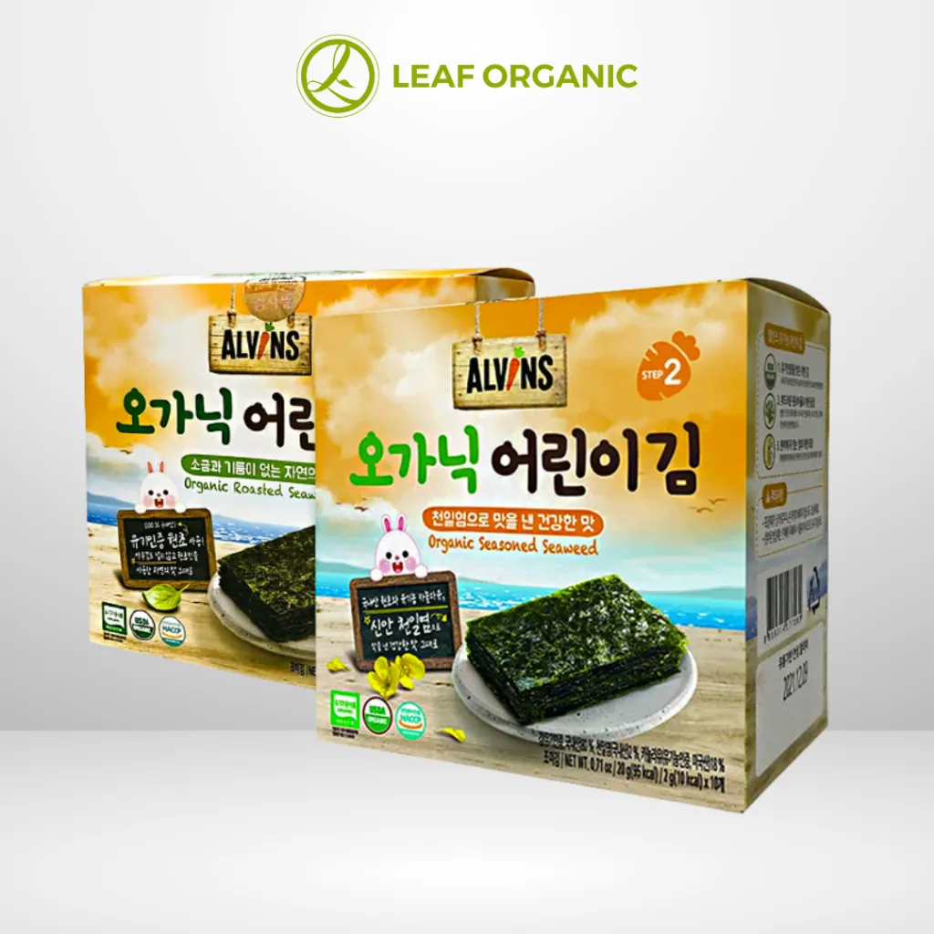 Ảnh Rong biển hữu cơ Alvins Hàn Quốc cho bé - Rong biển tách muối/ ăn liền Hộp 15g 1