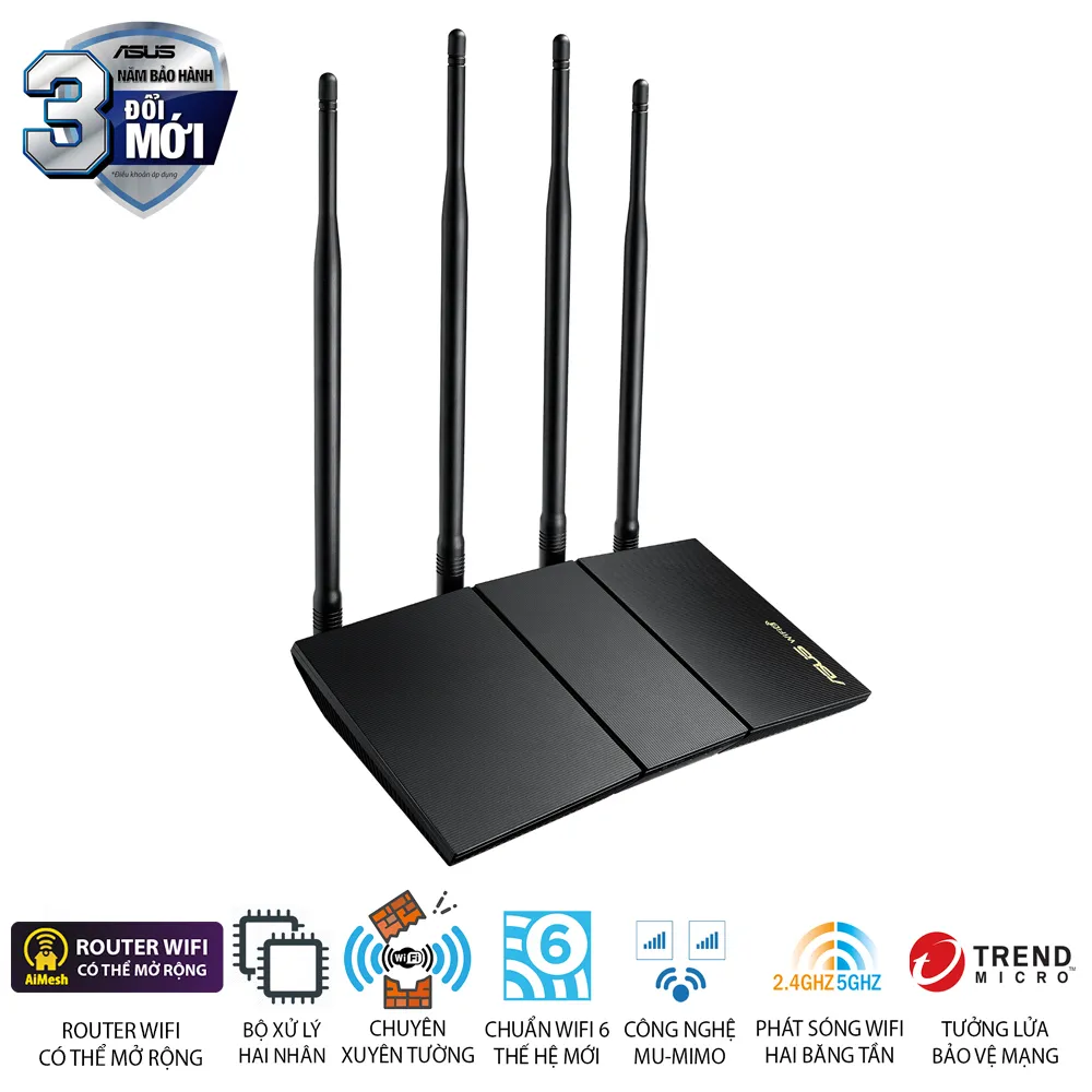 Ảnh Router Wi-Fi 6 Xuyên Tường Gigabit AX1800 RT-AX1800HP 2