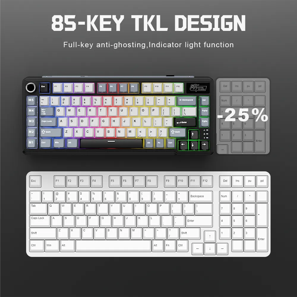 Ảnh Royal Kludge RK L75 Knight Black 85 Key Diy Tri-Mode RGB Bàn phím cơ không dây Bluetooth 2.4G 2