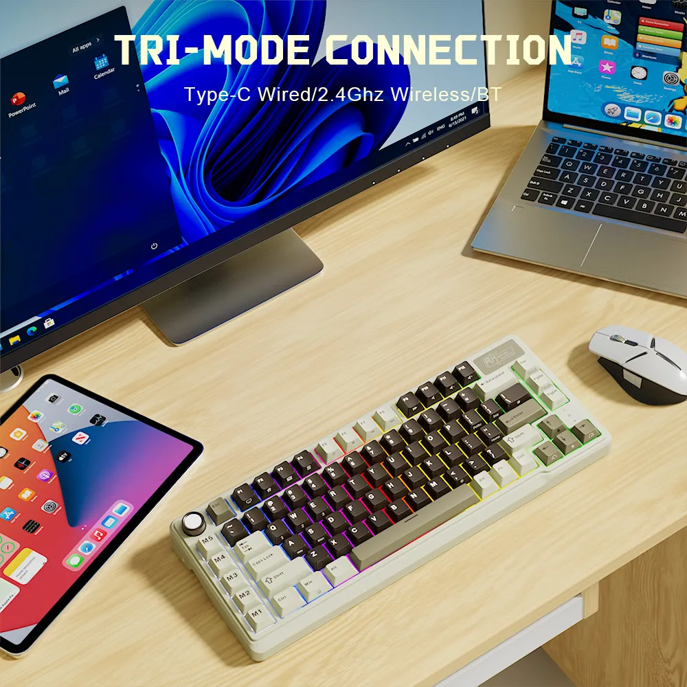 Ảnh Royal Kludge RK L75 Knight Black 85 Key Diy Tri-Mode RGB Bàn phím cơ không dây Bluetooth 2.4G 4