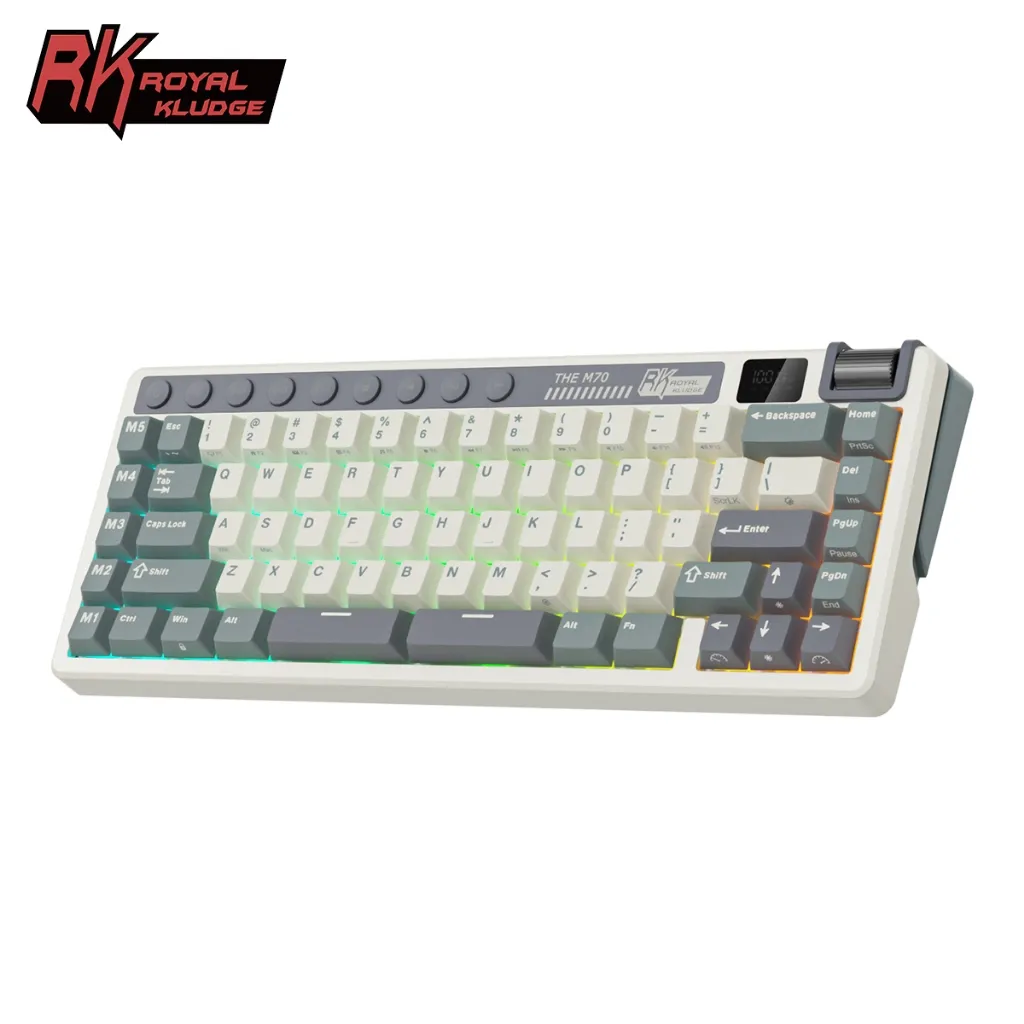 Ảnh Royal Kludge RK M70 Cyan Tím 73 Chìa Khóa Tri-Mode Không Dây Với Màn Hình TFT Đệm Bàn Phím Cơ 1