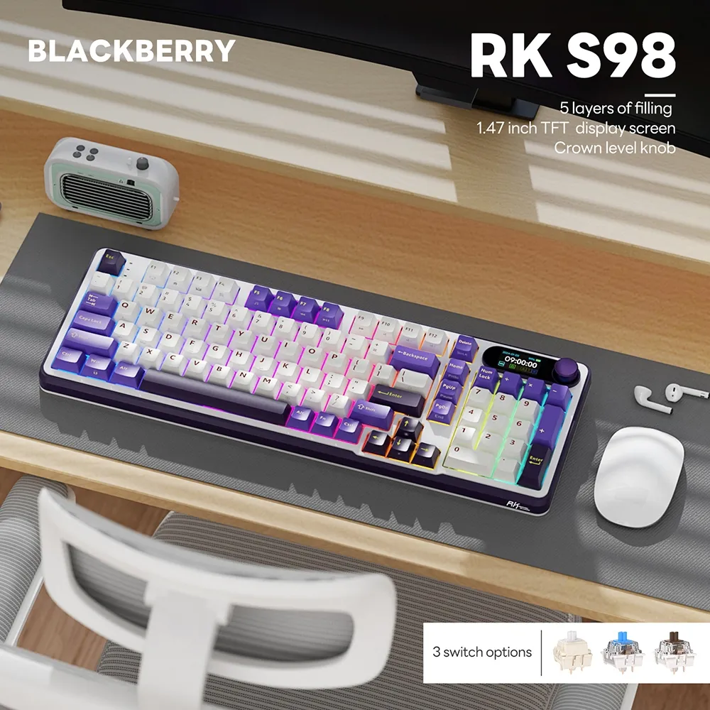 Ảnh Royal Kludge RK S98 Blackberry 98 Key Tri-Mode RGB Có Dây Bluetooth 2.4G Không Dây 3 Chế Độ Với Màn Hình TFT 3