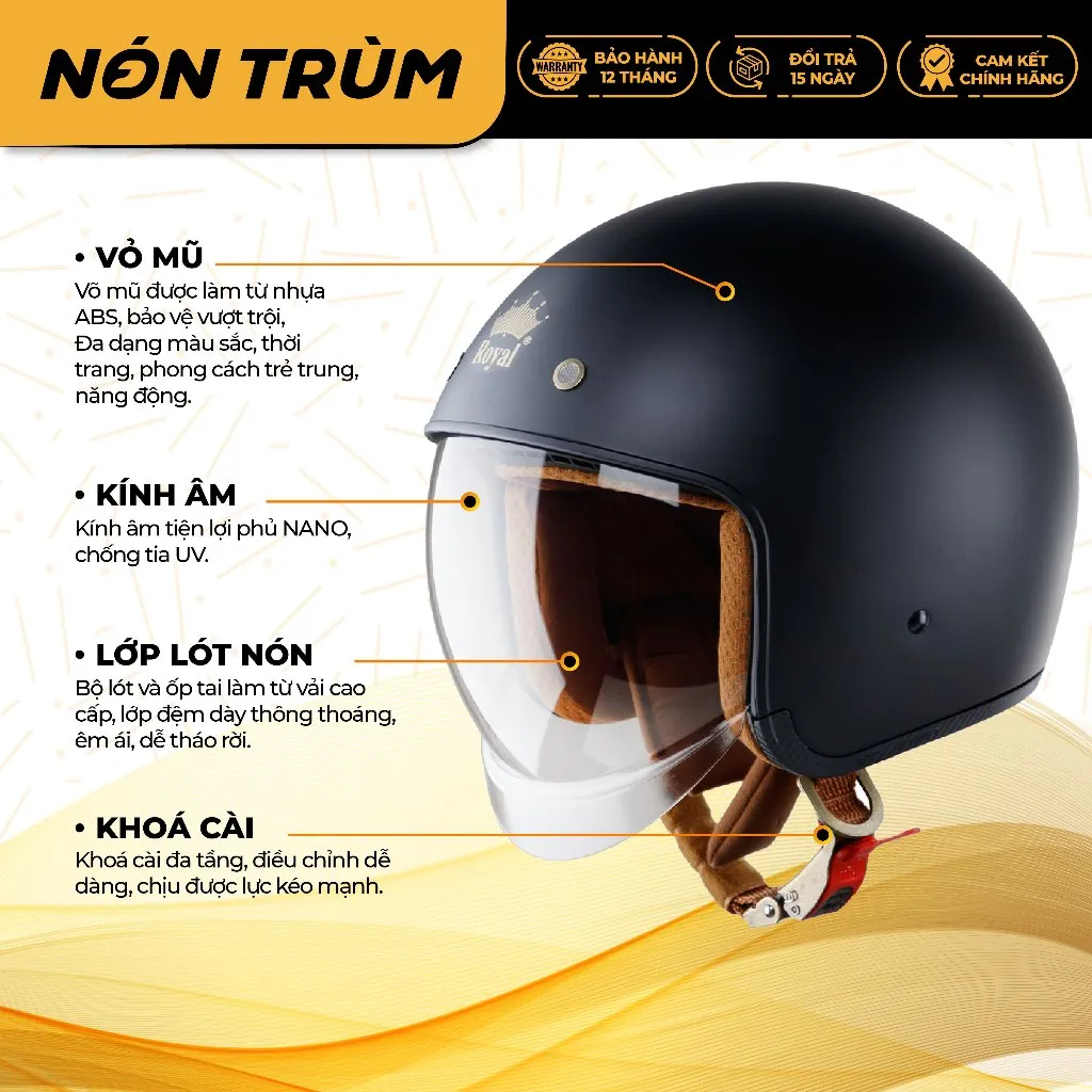 Ảnh Royal M139 kem be sữa mũ bảo hiểm 3/4 kính âm size M L XL bảo hành 12 tháng, freeship toàn quốc 2