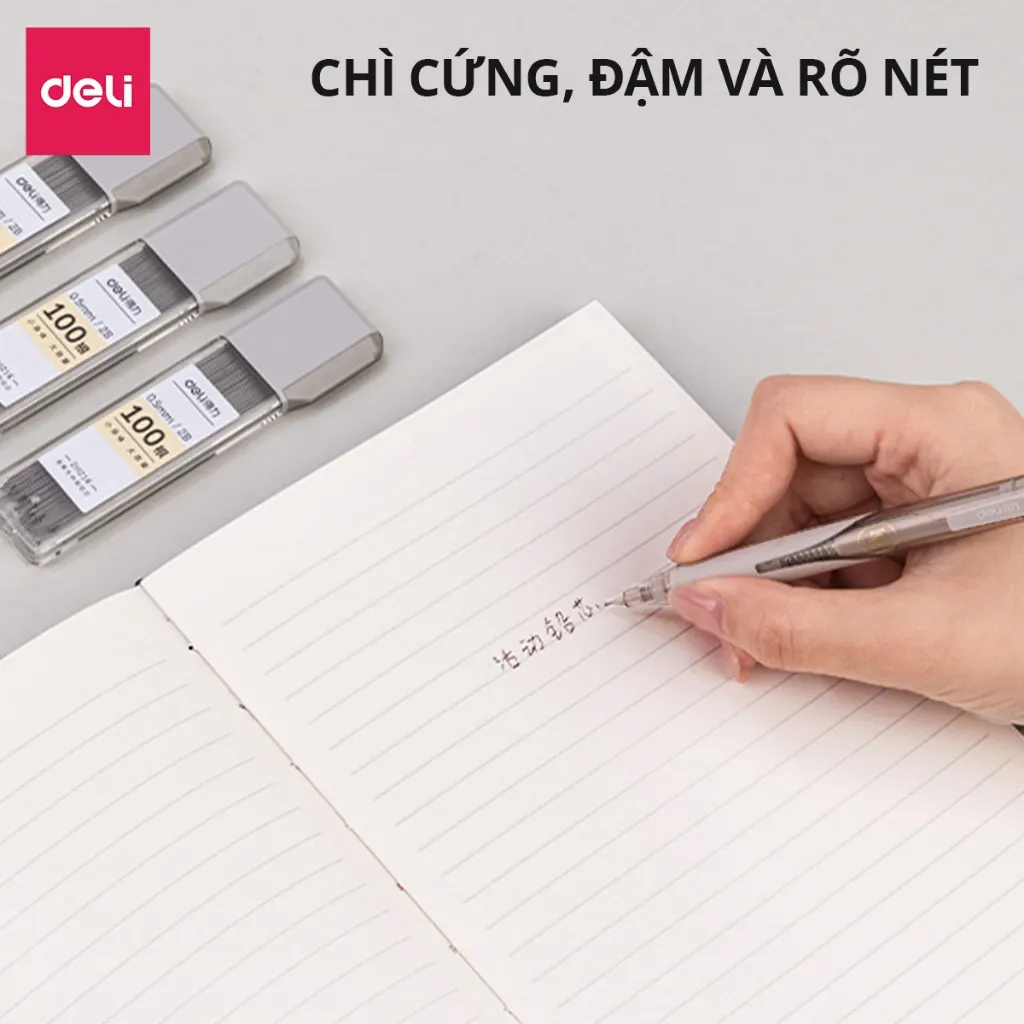 Ảnh Ruột bút chì kim 0.5mm Deli, ngòi chì kim 100 chiếc 2B, lõi chì bấm nhỏ gọn tiện lợi phù hợp cho học sinh, văn phòng 1
