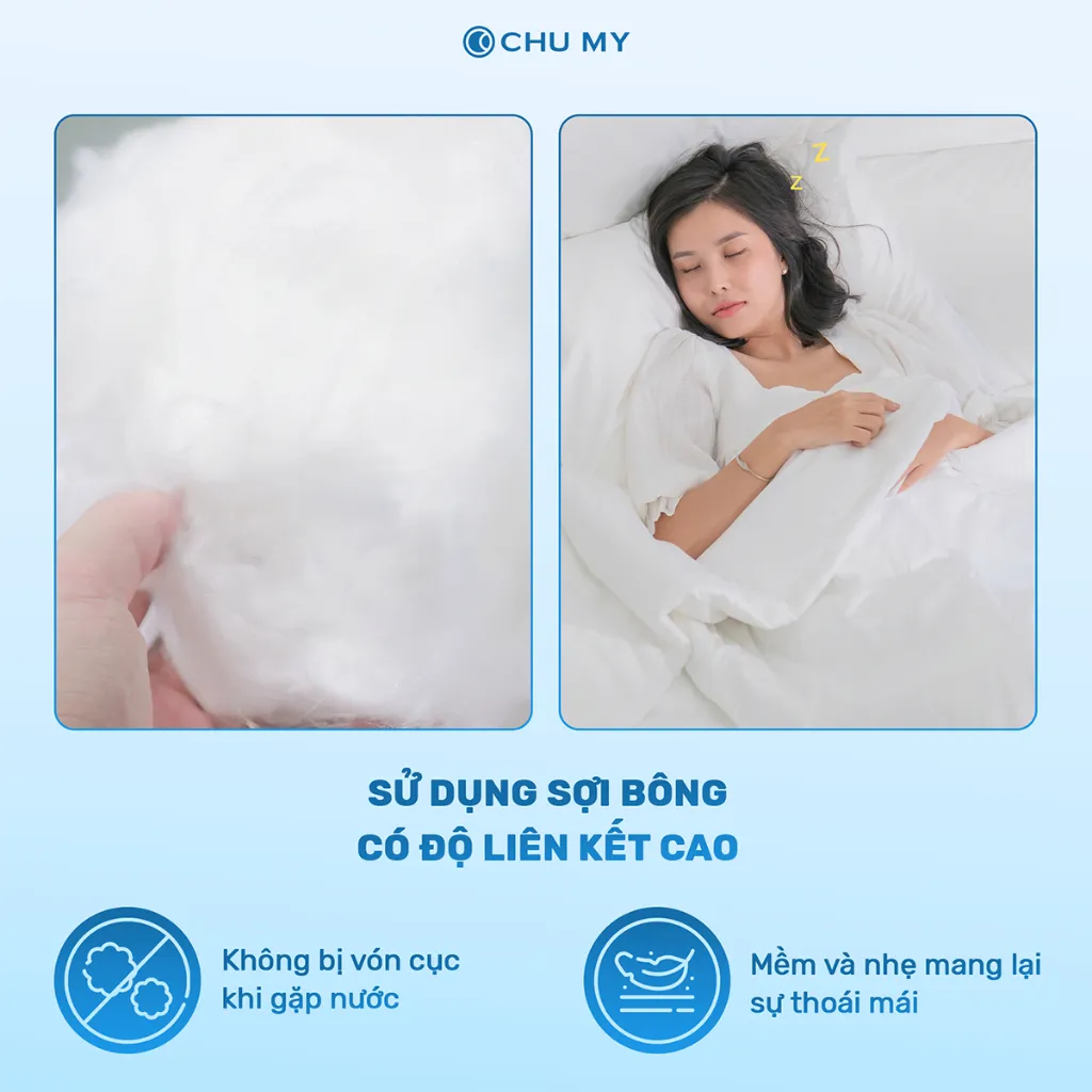 Ảnh Ruột chăn bông tấm CHUMY chần 3 lớp, kích thước 2mx2m2, 4 góc có dây móc cố định chắc chắn 3