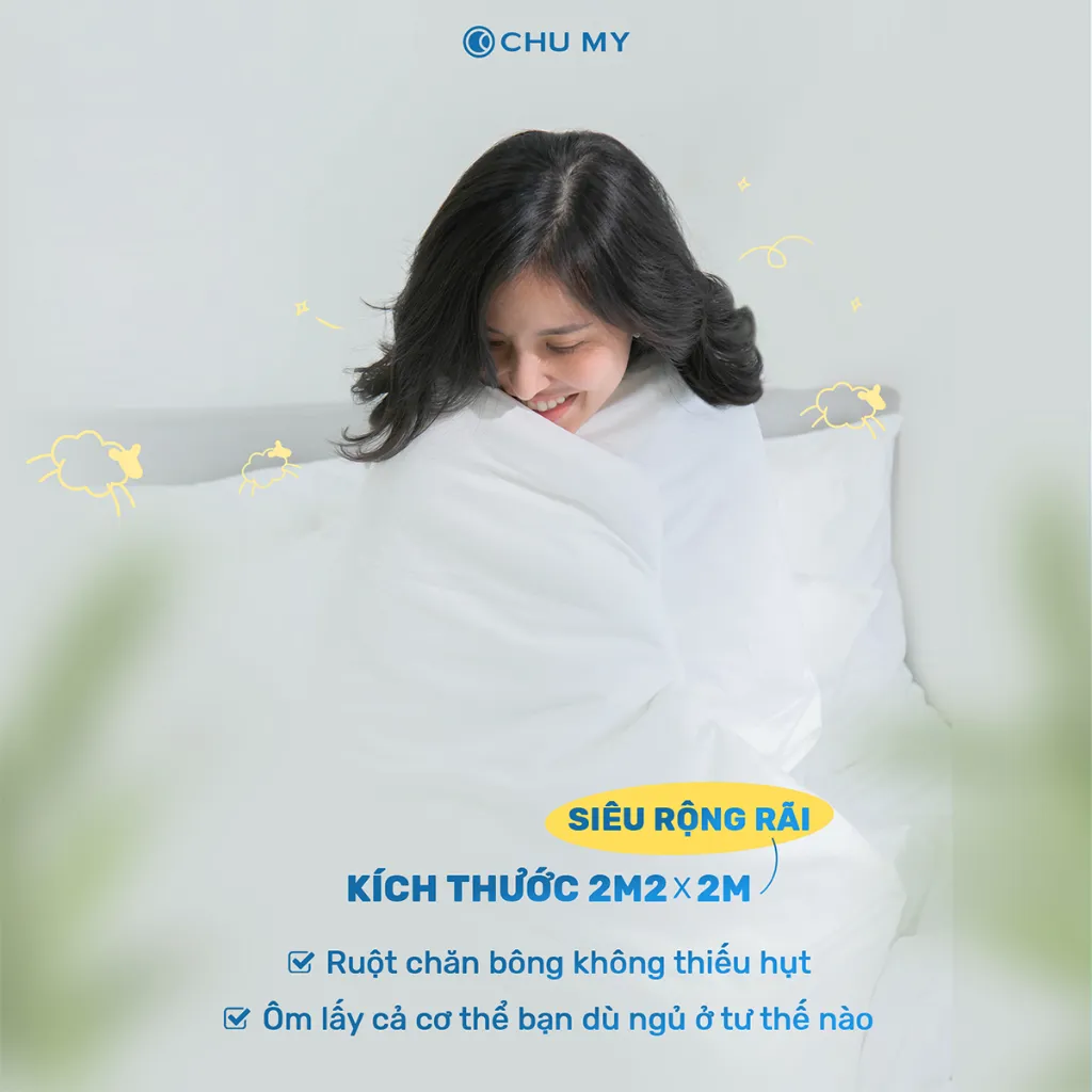 Ảnh Ruột chăn bông tấm CHUMY chần 3 lớp, kích thước 2mx2m2, 4 góc có dây móc cố định chắc chắn 4