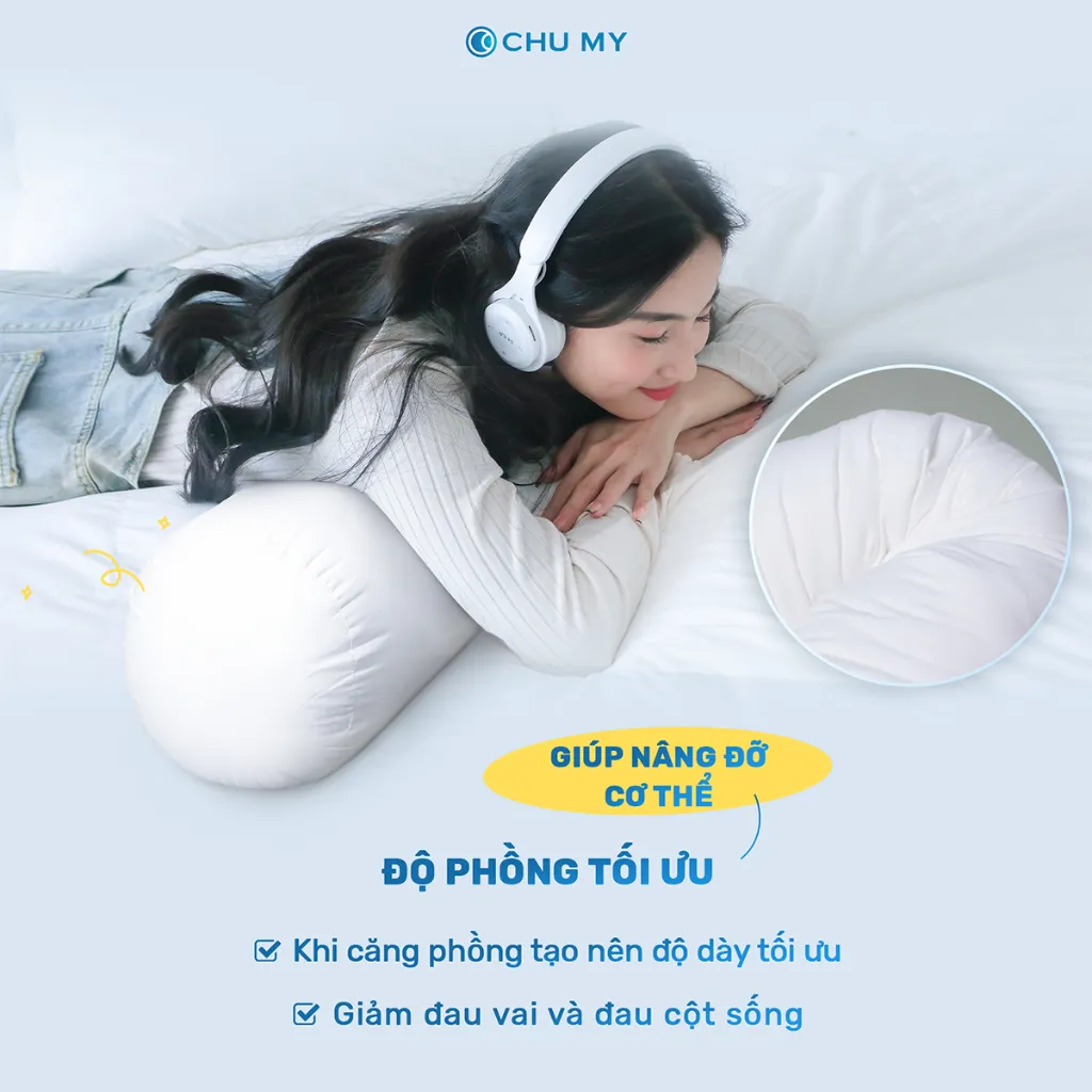 Ảnh Ruột gối ôm CHU MY, bông Microfiber, vỏ 100% cotton T400, khách sạn 5 sao, D35x100cm 4