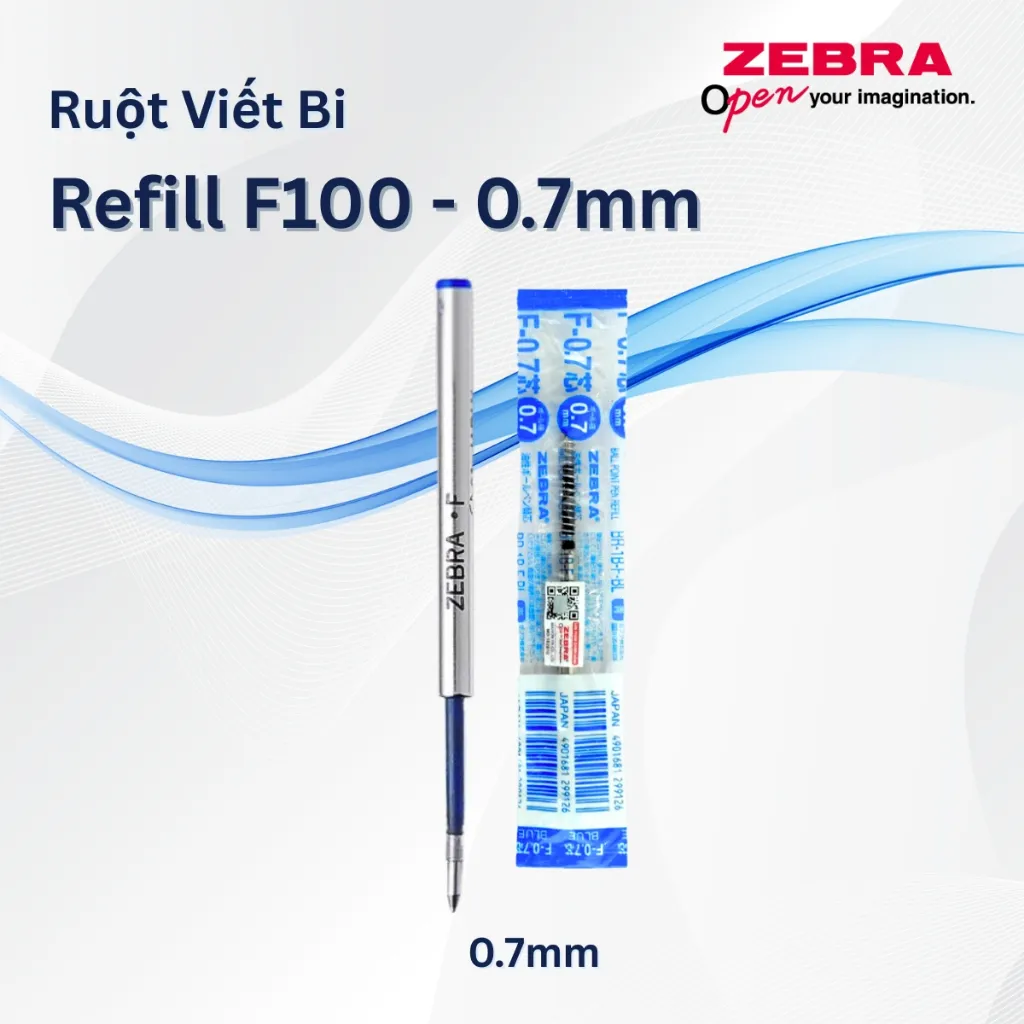 Ảnh Ruột Viết Bi F100 Zebra Pen Thay Thế  - Kích thước ngòi 0.7 mực xanh [Chính Hãng] 1