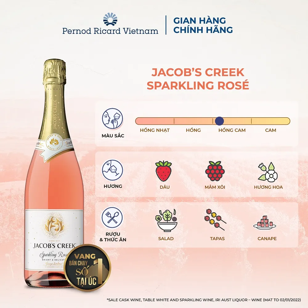 Ảnh Rượu Vang Hồng Có Gas Jacob's Creek Sparkling Rosé Nồng Độ Alc 12.6%750ml  Không Kèm Hộp 2