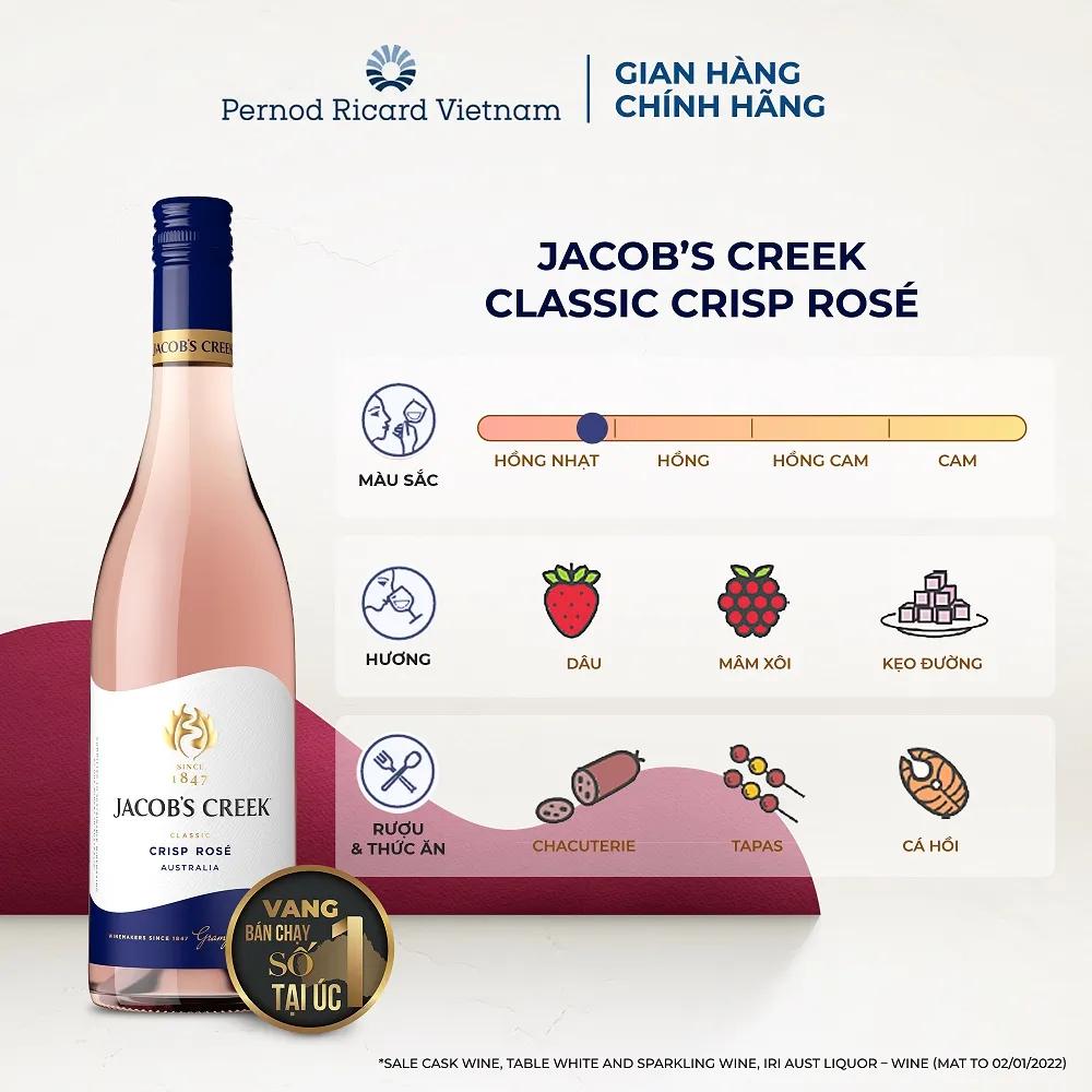 Ảnh Rượu Vang Hồng Jacob's Creek Classic Crisp Rosé nồng độ 12.5%vol  750ml Không Kèm Hộp 4