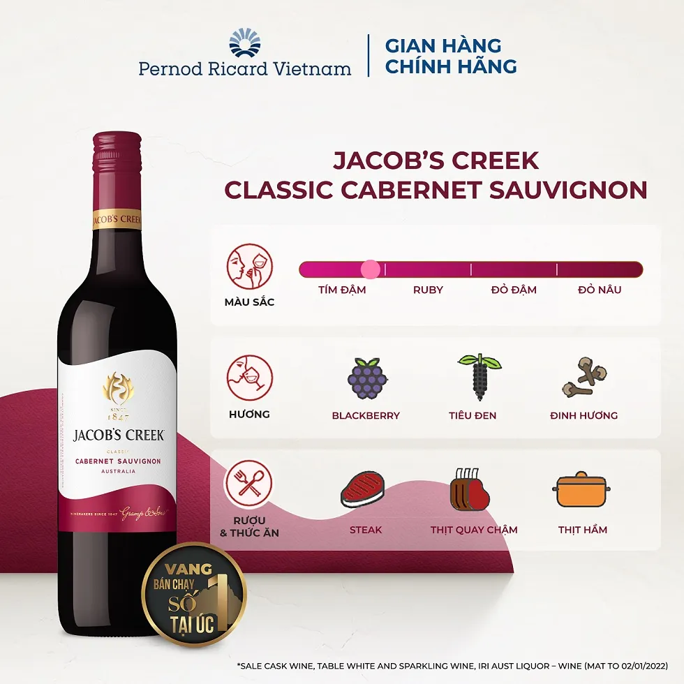 Ảnh Rượu Vang Đỏ Jacob's Creek Classic Cabernet Sauvignon Nồng Độ Alc 13.9% 750ml không kèm hộp 3