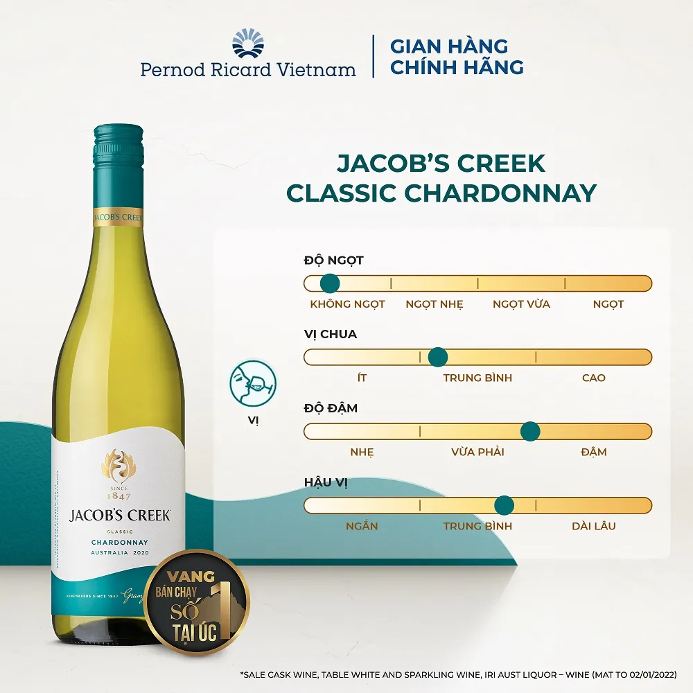 Ảnh Rượu Vang Trắng Jacob's Creek Classic Chardonnay Nồng Độ Alc 12.9% 750ml không kèm hộp 4