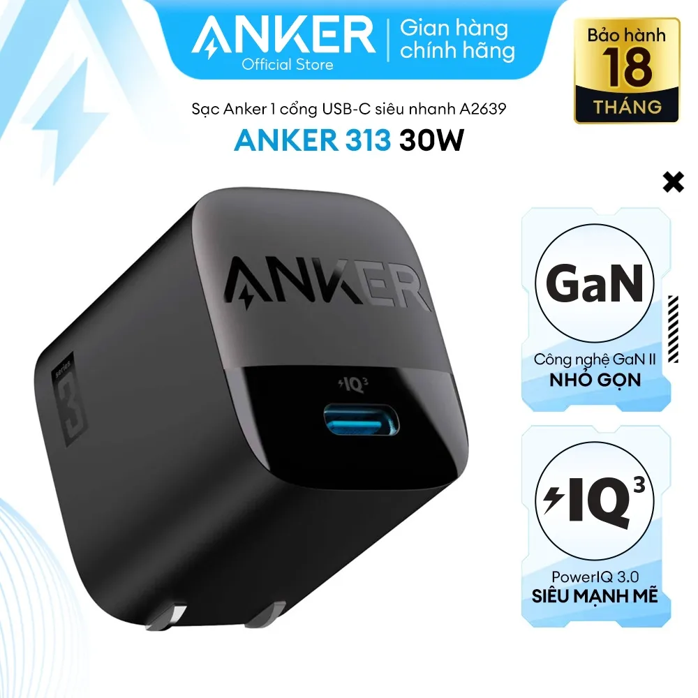 Ảnh Sạc ANKER  313 GEN 2 30W 1 cổng USB-C PiQ 3.0 tích hợp PD/PPS - A2639 - Hỗ trợ sạc nhanh từ iPhone 8 series trở lên 1