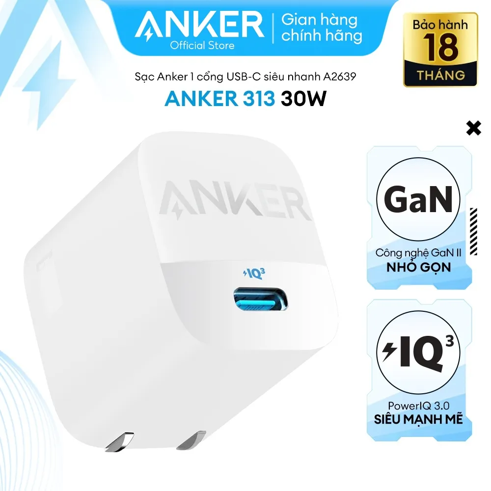 Ảnh Sạc ANKER  313 GEN 2 30W 1 cổng USB-C PiQ 3.0 tích hợp PD/PPS - A2639 - Hỗ trợ sạc nhanh từ iPhone 8 series trở lên 2