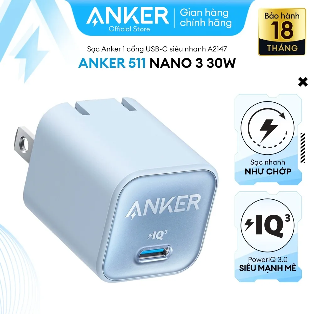 Ảnh Sạc ANKER 511 Nano 3 30W 1 cổng USB-C PiQ 3.0 tương thích PD - A2147 - Hỗ trợ sạc nhanh từ iPhone 8 series trở lên. 3