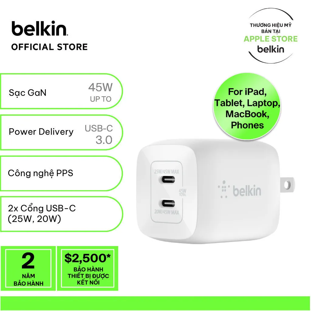 Đánh Giá Sạc Belkin 45W GaN 2 Cổng USB-C PD PPS: Sạc Nhanh, Nhỏ Gọn, Đa Năng