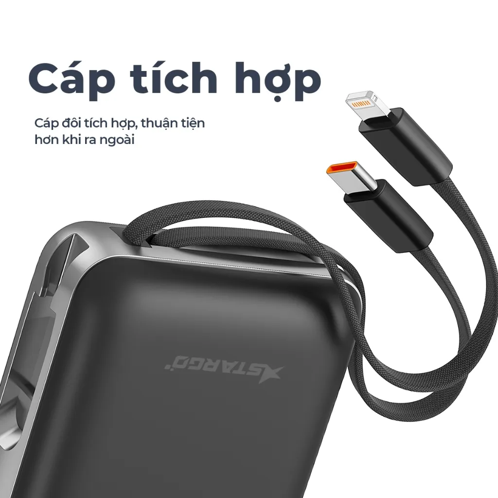 Ảnh Sạc dự phòng 10000mAh Stargo Star X1 sạc nhanh 22.5W tích hợp cáp có sẵn 4