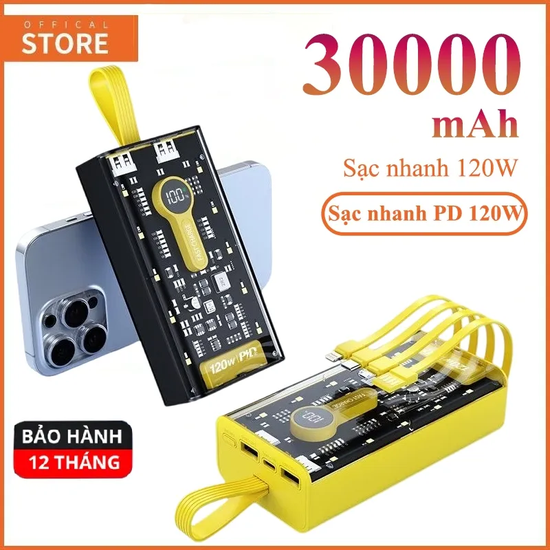 Ảnh Sạc Dự Phòng 120W 30000mAh Trong Suốt Tích Hợp 4 Cổng Sạc Tiện Lợi Sạc Siêu Nhanh Có Đèn LED 1