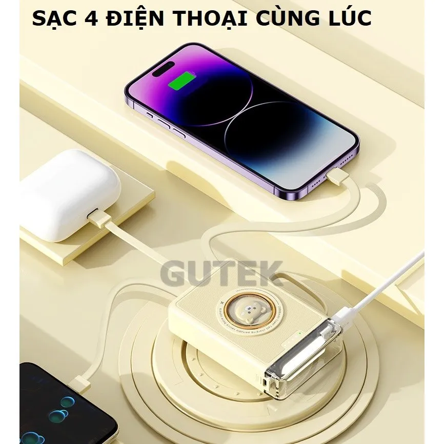 Ảnh Sạc dự phòng 20000mah 10000mah sạc nhanh pin dung lượng lớn có dây sạc cho điện thoại - Gutek YM833 3