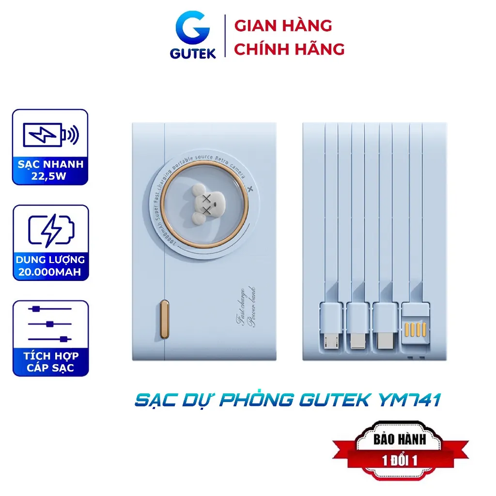 Ảnh Sạc dự phòng 20000mah 10000mah sạc nhanh pin mini nhỏ gọn kèm dây sạc cho nhiều điện thoại Samsung iP Oppo – Gutek YM741 1