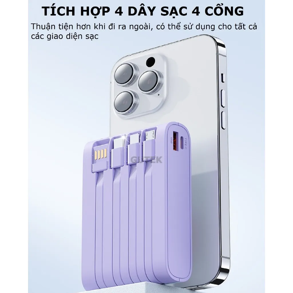 Ảnh Sạc dự phòng 20000mah 10000mah sạc nhanh pin mini nhỏ gọn kèm dây sạc cho nhiều điện thoại Samsung iP Oppo – Gutek YM741 2