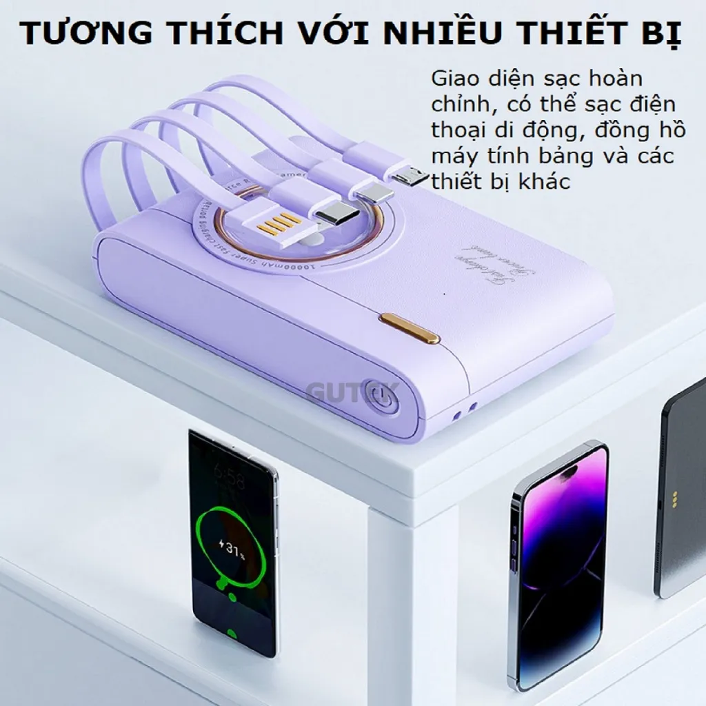 Ảnh Sạc dự phòng 20000mah 10000mah sạc nhanh pin mini nhỏ gọn kèm dây sạc cho nhiều điện thoại Samsung iP Oppo – Gutek YM741 3