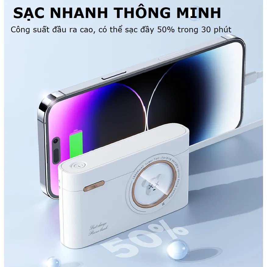 Ảnh Sạc dự phòng 20000mah 10000mah sạc nhanh pin mini nhỏ gọn kèm dây sạc cho nhiều điện thoại Samsung iP Oppo – Gutek YM741 4