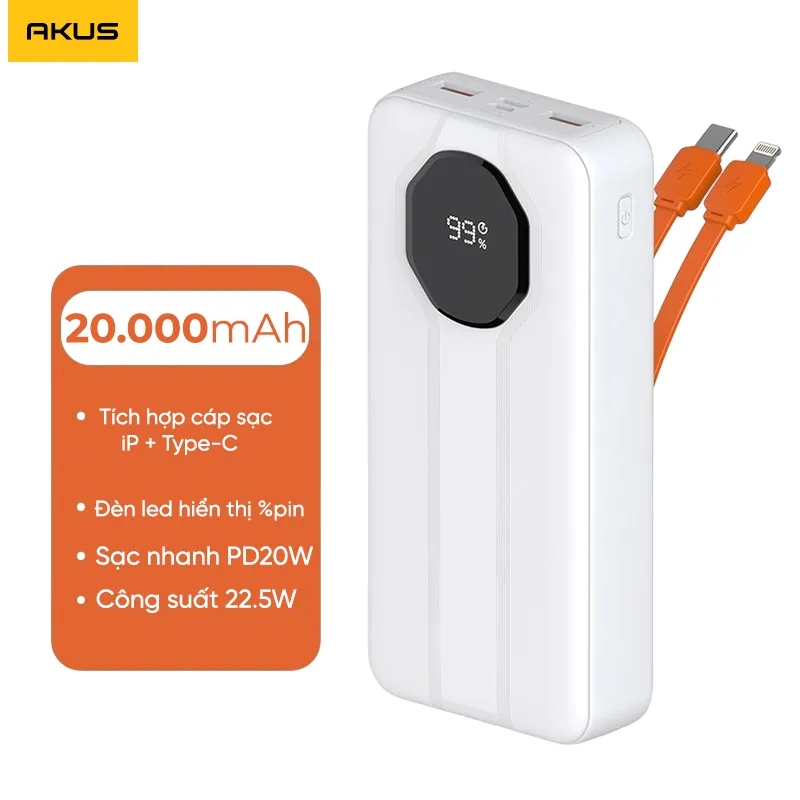 Ảnh Sạc dự phòng 20000mAh AKUS A22lux Sạc nhanh 20W Type-C in/out 4