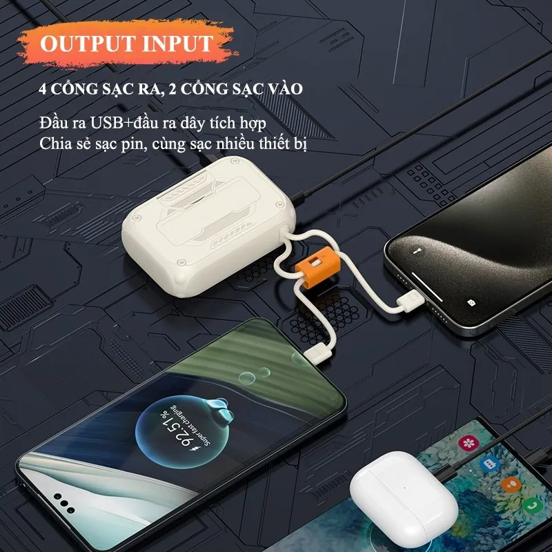 Ảnh Sạc dự phòng 20000mAh tích hợp dây sạc giá đỡ đèn pin chiếu sáng nhỏ gọn dễ mang ra ngoài K29 3