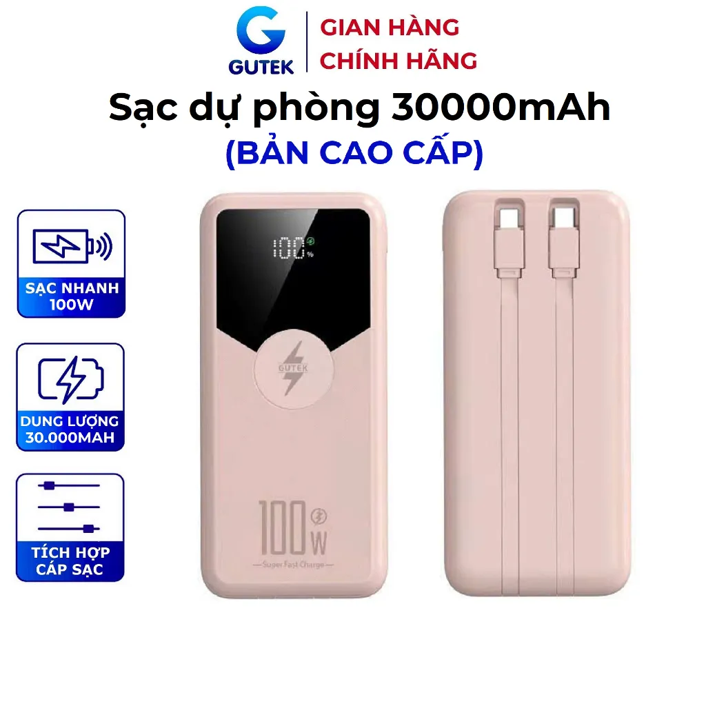 Đánh Giá Sạc Dự Phòng Gutek GT229 30000mAh Sạc Nhanh 100W Tích Hợp Cáp