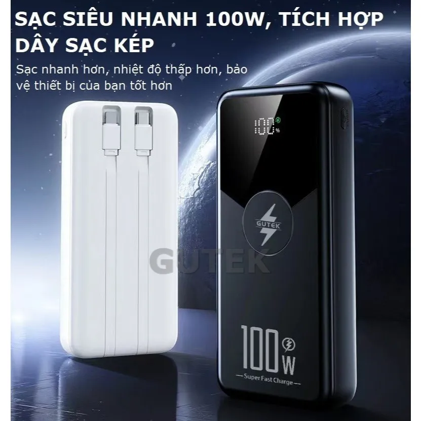 Ảnh Sạc dự phòng 30000mAh 20000mAh Gutek GT229 sạc nhanh 100W pin dung lượng lớn tích hợp dây cáp cho điện thoại 2