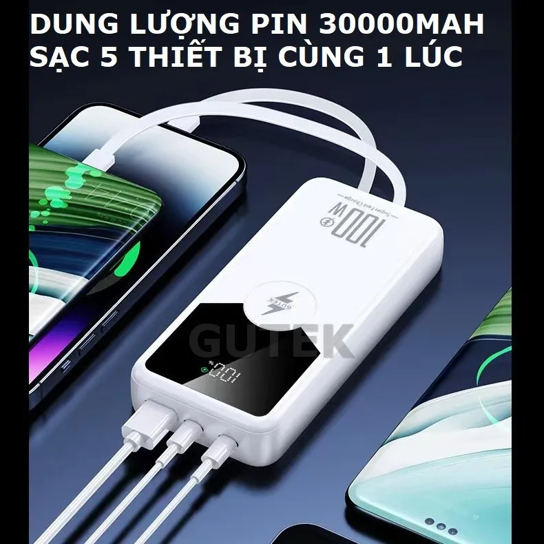 Ảnh Sạc dự phòng 30000mAh 20000mAh Gutek GT229 sạc nhanh 100W pin dung lượng lớn tích hợp dây cáp cho điện thoại 4