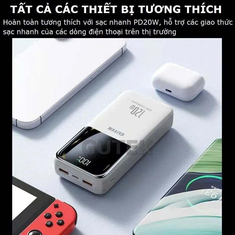 Ảnh Sạc dự phòng 30000mah Pin dung lượng lớn sạc nhanh 120W/PD20W đi kèm dây sạc điện thoại – Gutek GT69 3
